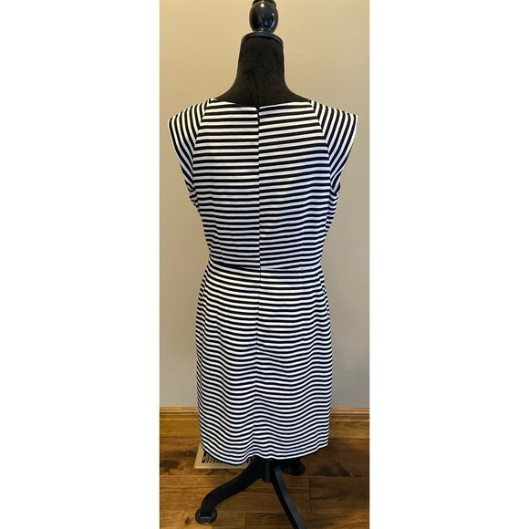 Worthington Dress Faux Wrap Size 12 Black White Stripes Fitted Lined Sleeveless - Picture 4 of 11